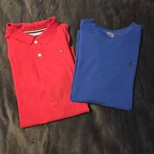 KIDS Tommy Hilfiger Red Polo Shirt Sleeve and Ralph Lauren POLO V-neck Shirt